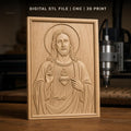 Fichier CNC & impression 3D Sacré-Cœur de Jésus, portrait religieux avec auréole et mains bénissantes, haute qualité relief STL