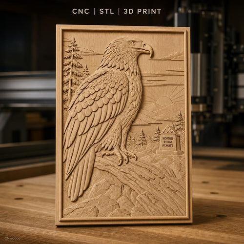 Fichier CNC & impression 3D aigle américain, paysage naturel, mémorial et soleil levant, haute qualité relief STL