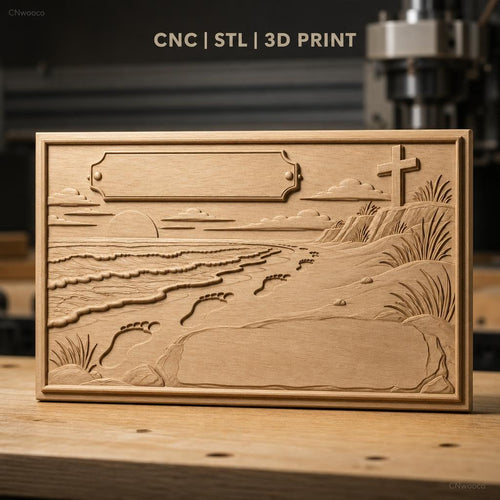 Fichier CNC & impression 3D paysage plage empreintes croix coucher de soleil haute qualité relief STL