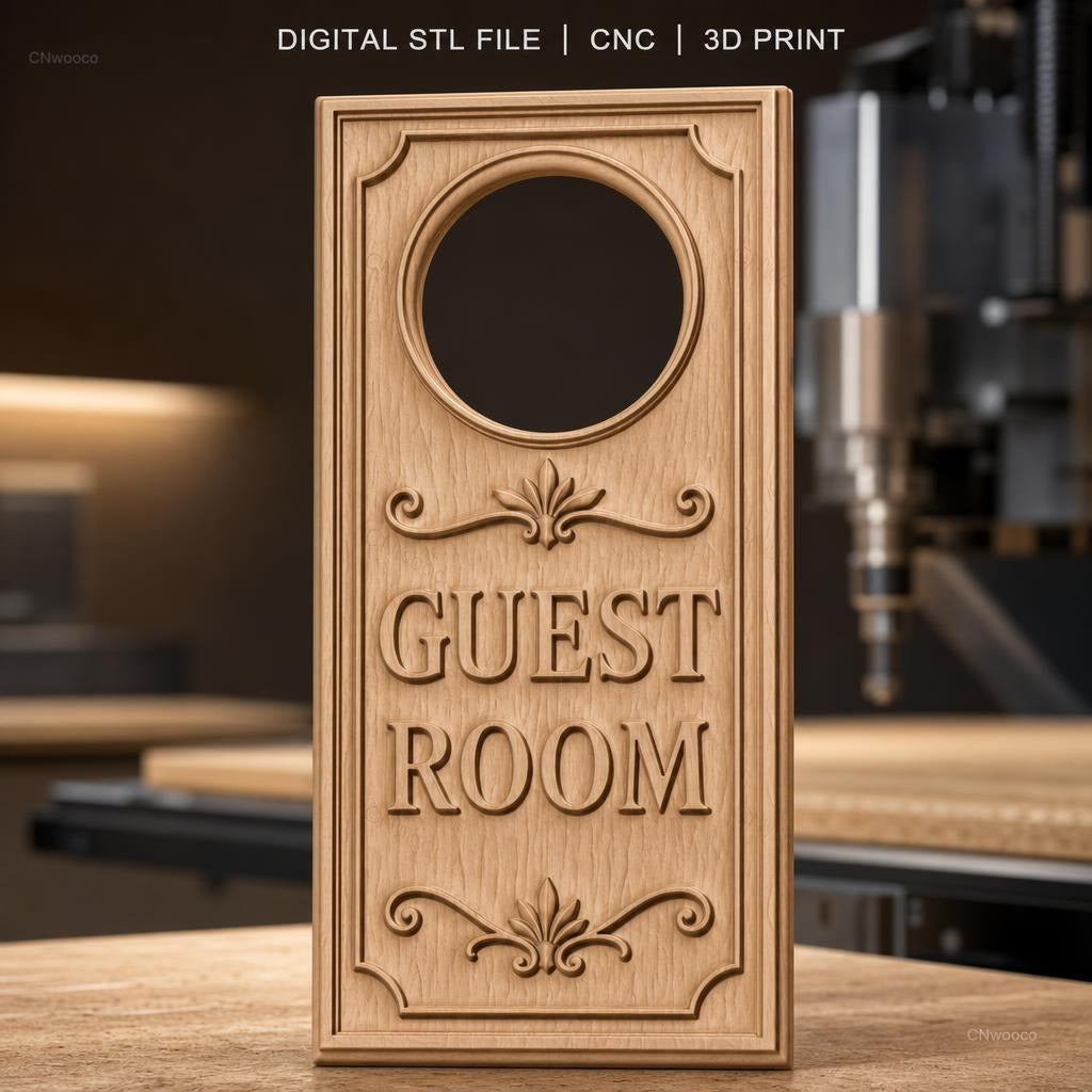 Fichier CNC & impression 3D plaque porte 'Guest Room', décoration chambre, STL très haute qualité