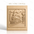 Fichier CNC & impression 3D train à vapeur vintage, gare avec horloge et signal, haute qualité relief STL