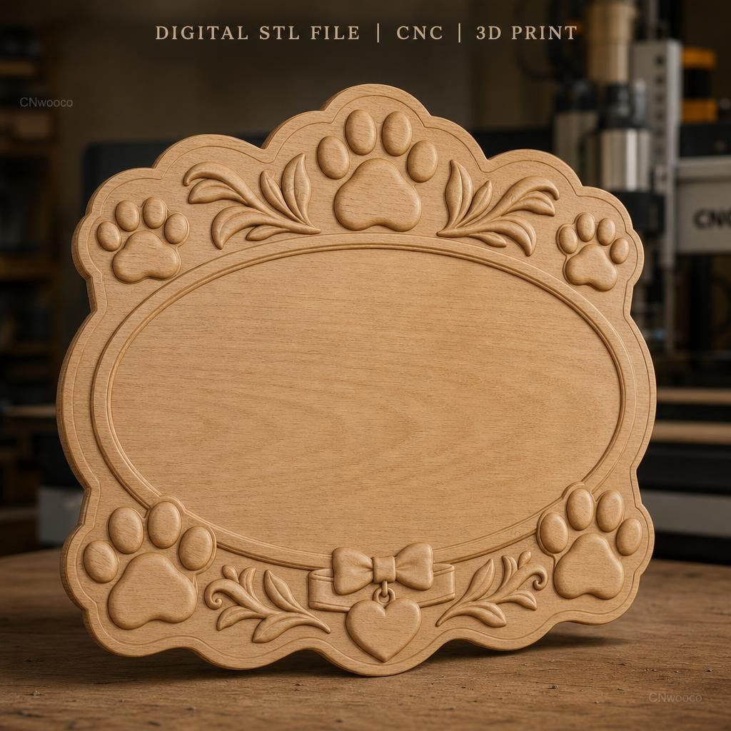 Fichier CNC & impression 3D plaque décorative animaux avec pattes et nœud, STL très haute qualité