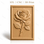 Fichier CNC & impression 3D rose avec feuilles relief naturel, haute qualité relief STL