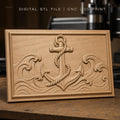 Fichier CNC & impression 3D ancre navale, vagues océaniques, corde enroulée, haute qualité relief STL