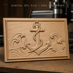 Fichier CNC & impression 3D ancre navale, vagues océaniques, corde enroulée, haute qualité relief STL