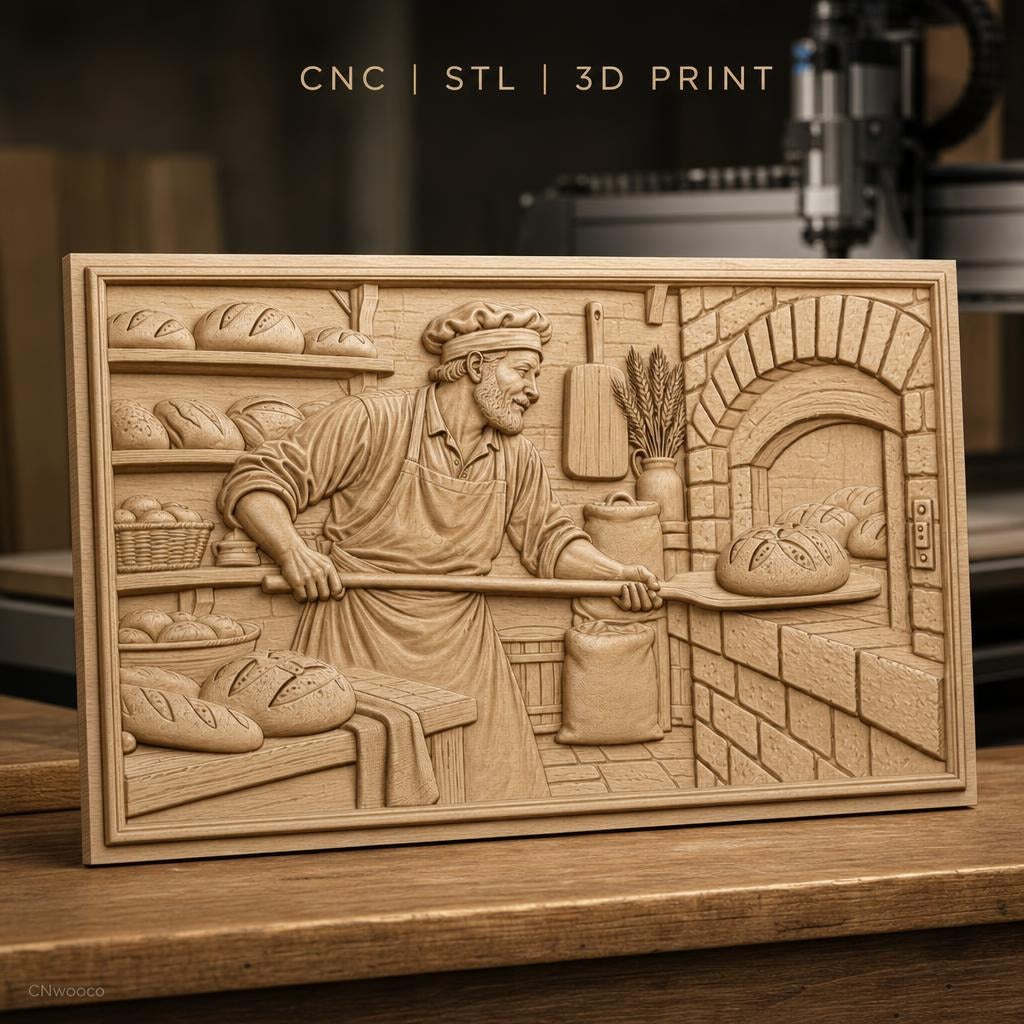 Fichier CNC & impression 3D boulanger, four à pain, pains, levure et farine, haute qualité relief STL