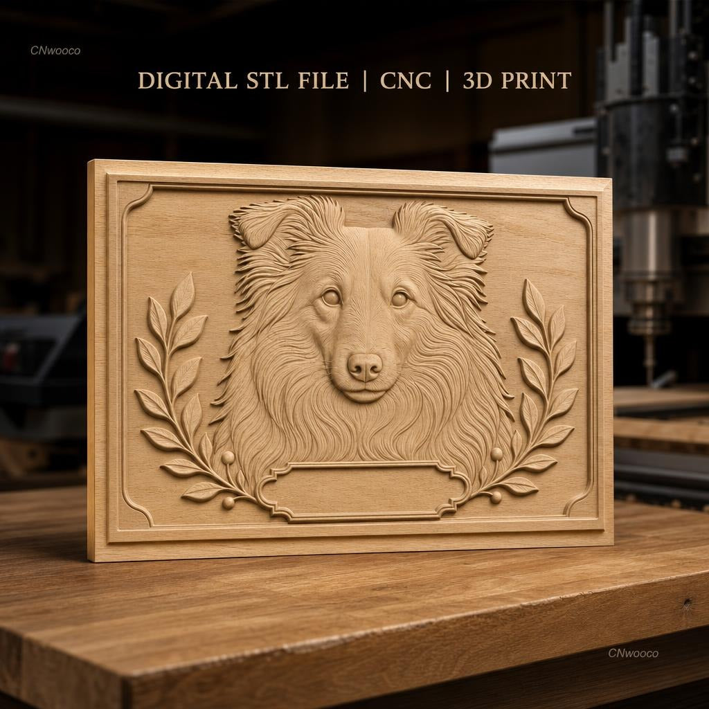 Fichier CNC & impression 3D chien berger feuilles cadres haute qualité relief STL
