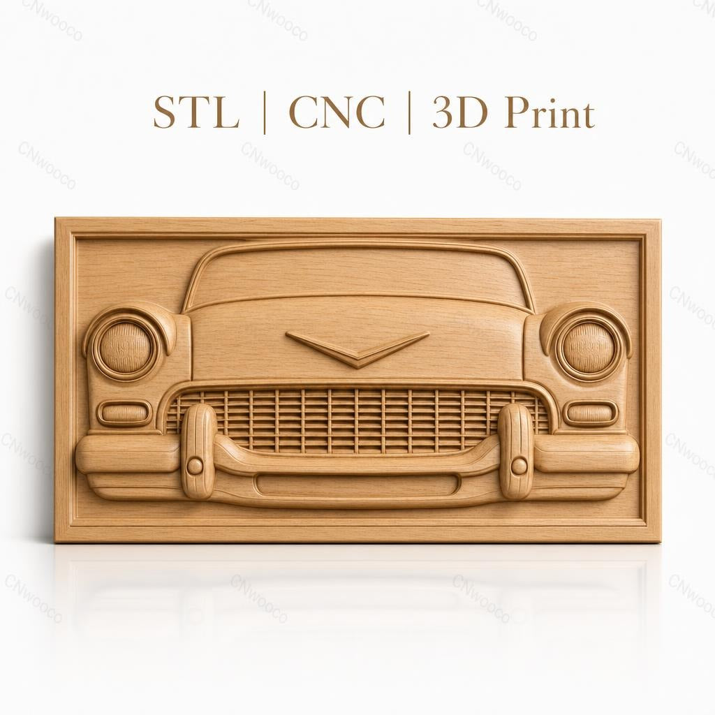 Fichier CNC & impression 3D voiture classique vintage, face avant détail relief, haute qualité relief STL