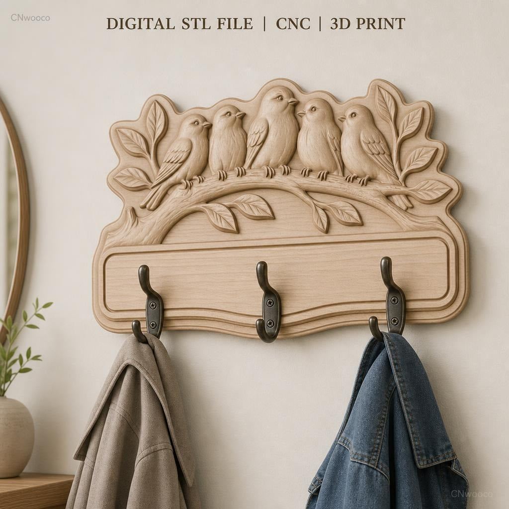 Fichier CNC & impression 3D enseigne décorative oiseaux sur branche, STL très haute qualité