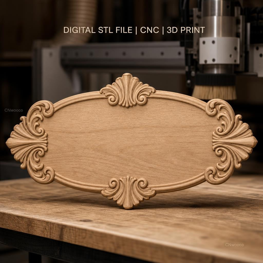 Fichier CNC & impression 3D plaque décorative ovale ornementée, STL très haute qualité