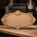 Fichier CNC & impression 3D plaque décorative ovale ornementée, STL très haute qualité