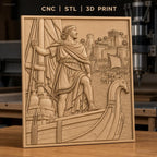 Fichier CNC & impression 3D exploration antique, bateau viking, port avec palais, haute qualité relief STL