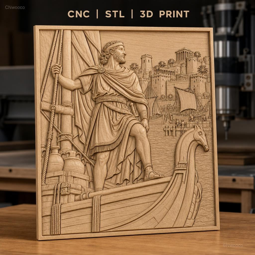 Fichier CNC & impression 3D exploration antique, bateau viking, port avec palais, haute qualité relief STL