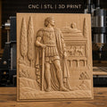 Fichier CNC & impression 3D guerrier romain debout, relief antique, colonne et cyprès, haute qualité relief STL