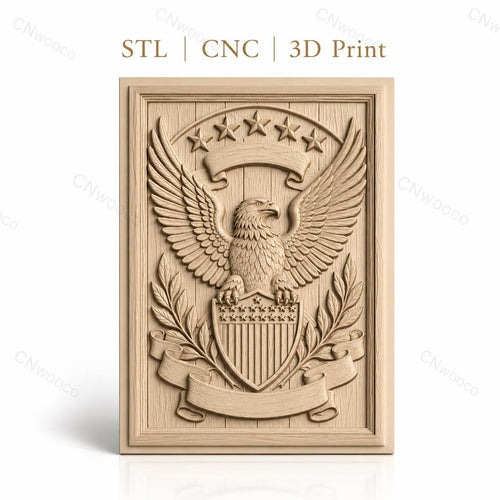 Fichier CNC & impression 3D aigle emblème, bouclier étoiles et feuilles, haute qualité relief STL