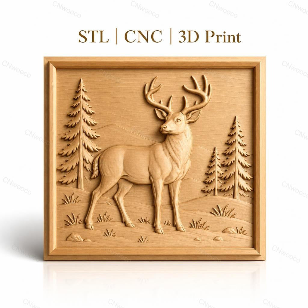 Fichier CNC & impression 3D cerf majestueux forêt montagne haute qualité relief STL
