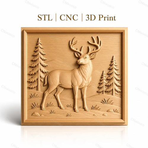 Fichier CNC & impression 3D cerf majestueux forêt montagne haute qualité relief STL