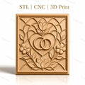 Fichier CNC & impression 3D mariage, cœurs entrelacés et fleurs, haute qualité relief STL
