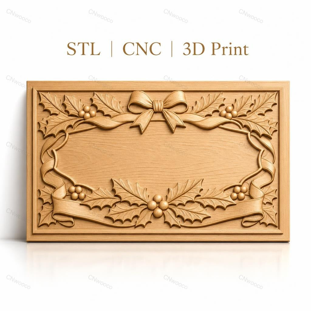 Fichier CNC & impression 3D Noël gui et ruban, cadre relief décoratif, haute qualité relief STL