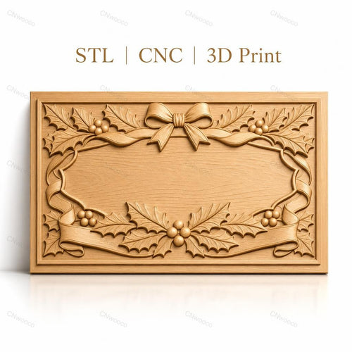 Fichier CNC & impression 3D Noël gui et ruban, cadre relief décoratif, haute qualité relief STL