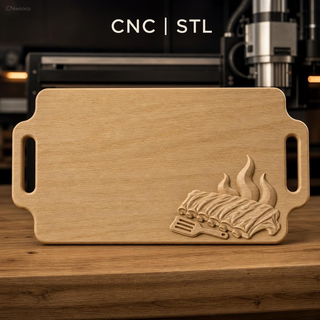 Fichier CNC barbecue ribs flaming meat bas-relief pour sculpture sur bois, STL