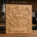 Fichier CNC & impression 3D cœur patchwork avec roses et nœud, haute qualité relief STL