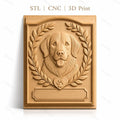 Fichier CNC & impression 3D chien Golden Retriever, couronnes de feuilles et cœur patte, haute qualité relief STL