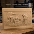 Fichier CNC & impression 3D scène de moisson, femmes travaillant dans un champ, haute qualité relief STL