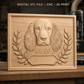 Fichier CNC & impression 3D chien épagneul avec feuilles décoratives, haute qualité relief STL