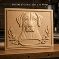 Fichier CNC & impression 3D portrait de chien labrador, cadre feuilles décoratives, haute qualité relief STL