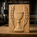 Fichier CNC & impression 3D calice et feuillage, motif religieux hauteur relief STL haute qualité relief STL