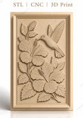 Fichier CNC & impression 3D colibri et fleurs d'hibiscus, feuilles détaillées haute qualité relief STL