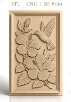 Fichier CNC & impression 3D colibri et fleurs d'hibiscus, feuilles détaillées haute qualité relief STL