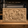 Fichier CNC & impression 3D scène de la crèche, Marie Joseph bébé Jésus étoile et moutons, haute qualité relief STL