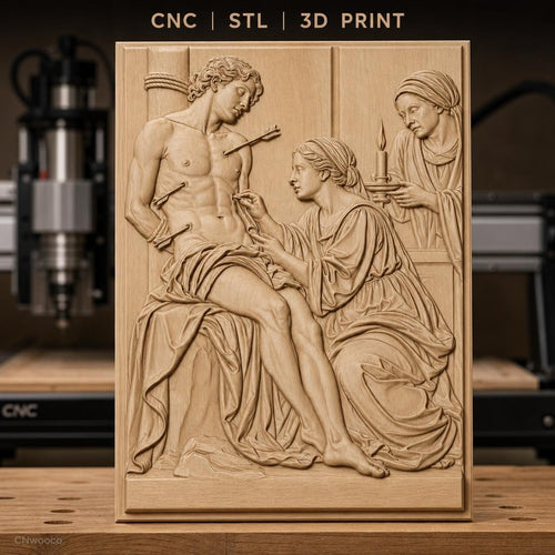 Fichier CNC & impression 3D saint Sébastien, flèches, femmes assistantes, haute qualité relief STL