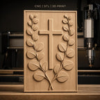 Fichier CNC & impression 3D Croix chrétienne et feuilles, haute qualité relief STL