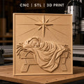 Fichier CNC & impression 3D naissance de Jésus, bébé dans la crèche avec étoile, haute qualité relief STL
