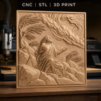 Fichier CNC & impression 3D scène biblique prière sur rochers avec nuages et arbres, haute qualité relief STL