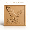 Fichier CNC & impression 3D aigle avec poisson et éclaboussures d'eau, haute qualité relief STL