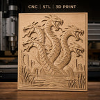 Fichier CNC & impression 3D hydre à six têtes, ruines antiques et étang, haute qualité relief STL