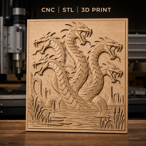 Fichier CNC & impression 3D hydre à six têtes, ruines antiques et étang, haute qualité relief STL