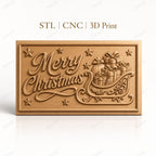 Fichier CNC & impression 3D Noël avec traîneau et cadeaux, étoiles décoratives, haute qualité relief STL