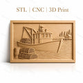 Fichier CNC & impression 3D bateau de pêche, casiers à homard, maison de bord de mer, haute qualité relief STL