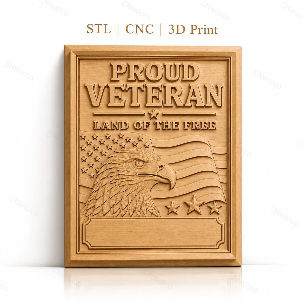 Fichier CNC & impression 3D vétéran fier, aigle, drapeau américain, étoiles, haute qualité relief STL