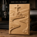 Fichier CNC & impression 3D chemin de rivière et croix sur rocher, paysage montagneux, haute qualité relief STL