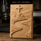 Fichier CNC & impression 3D chemin de rivière et croix sur rocher, paysage montagneux, haute qualité relief STL