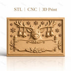 Fichier CNC & impression 3D renne de Noël, cloches, flocons de neige, relief festif haute qualité relief STL