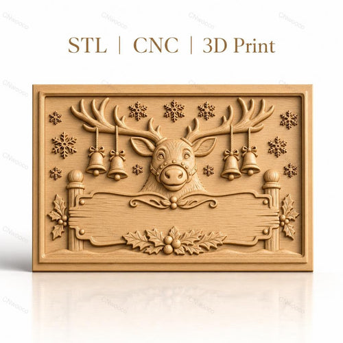 Fichier CNC & impression 3D renne de Noël, cloches, flocons de neige, relief festif haute qualité relief STL