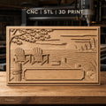 Fichier CNC & impression 3D paysage lacustre, chaises Adirondack sur quai avec coucher de soleil, haute qualité relief STL