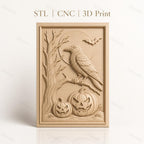 Fichier CNC & impression 3D Halloween, citrouilles, corbeau, arbre, chauve-souris, lune, haute qualité relief STL